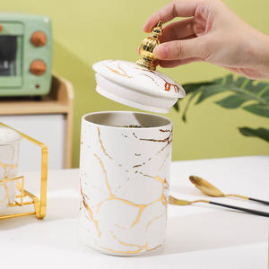 Nordic Ceramic <b>Airtight</b> Storage <b>Jar</b> Set L Size Metal Lid Cylinder Kitchen Decorative <b>Jars</b> for Grains Cereals - Product Image 3