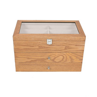 Boîte à lunettes en bois de noyer, organiseur de rangement pour lunettes avec couvercle en verre transparent, tiroirs coulissants, compartiments multiples