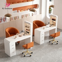 Ensemble table et chaise de manucure en bois blanc moderne, table de salon de beauté rose de luxe à une place, bureau de manucure à vendre
