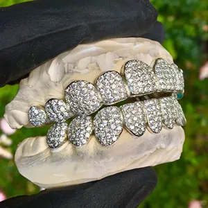 Dents personnalisées Grillz Real SI diamond Moissanite/CZ Handset 925 argent 14K 18K Hip Hop Bling Grills ensemble de grils dentaires hommes femmes