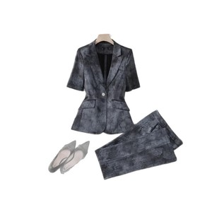 Women's Casual Short Sleeve Blazer And Flared Pants Set Crepe Breathable Commute Style My82312101 - Product Image 5