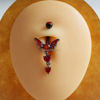 Piercing de nombril en acier chirurgical, design chauve-souris, style sombre, bijoux de corps tendance, anneau de nombril en zircon rouge