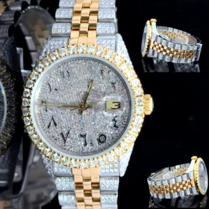 Luxury Men's Stainless Steel Dual Tone <b>Iced</b> Chronograph <b>Watch</b> VVS1 Diamond Moissanite Quartz ETA Movement Glass Crystal Dial - Product Image 1