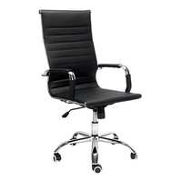 Chaise de bureau, de conférence, de réunion et pour visiteurs empilable, avec dossier en cuir rembourré, base en acier à patins, en tissu et acier inoxydable