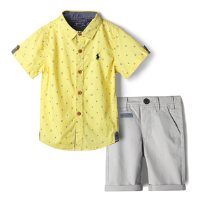 Vêtements d'été populaires 2022 en coton uni pour enfants, ensembles de vêtements pour garçons à manches courtes avec boutons, shorts de couleur unie, ensembles de vêtements pour bébés garçons - Product Image 6