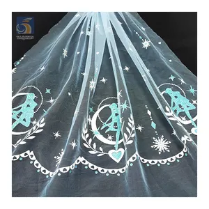 Mooie Japanse Design Glitter Tule Ster Hart Print Matroos Maan Polyester Tule Stof Voor Meisjes