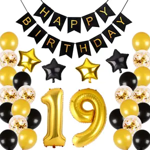 Niwholesale toptan 19 20 40 60th siyah altın mutlu doğum günü mektubu seti lateks balon olay parti malzemeleri doğum günü süslemeleri
