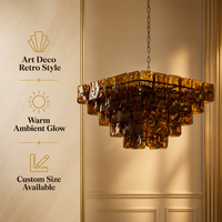 JYLIGHTING Lustre carré en verre ambré et laiton de haute qualité, luminaire suspendu personnalisé pour salon, escalier, plafonnier décoratif