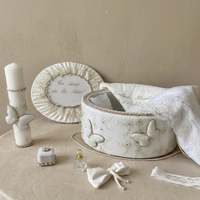 Boîte à bijoux pour enfant en velours brodé, avec bordure en dentelle, boîte à souvenirs pour bébé, cadeau personnalisé bleu pour nouveau-né, boîte à cadeaux pour la fête de naissance