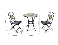 Ensemble bistrot en mosaïque métallique traditionnelle noire, chaise pliante faite à la main, table de jardin, mobilier de patio extérieur, salon, cour
