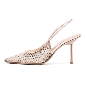 Sandales d'été pour femmes à bout pointu en maille, ornées de strass, à talons fins, style slingback, pour le quotidien - Product Image 6
