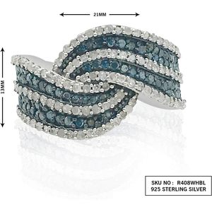 Natural White And Color Enhanced Blue Diamond <b>Ring</b> 925 Sterling <b>Silver</b> Round Cut Pave Setting <b>Statement</b> <b>Ring</b> Size 8 - Product Image 4
