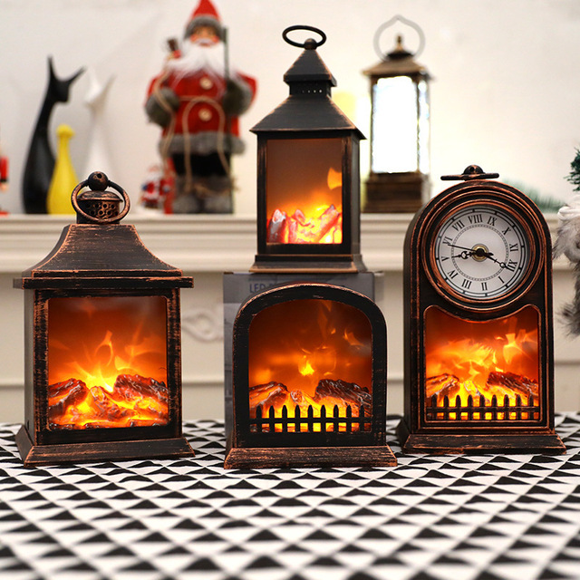 LED Simulation Fireplace Lantern USB Powered Decorative Flame Lamp No Heat Vintage Fireplace Light for Christmas Party Decor