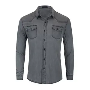 Chemise en jean à manches longues 100% coton pour homme, Denim de bonne qualité, noir et gris