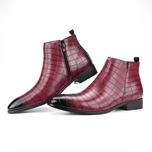 Botas de Tobillo con Cremallera y Patrón de Cuero Genuino para Hombre, Punta Puntiaguda, Suela de Goma Antideslizante, para Oficina, Carrera, Todas las Temporadas, Venta al por Mayor - Product Image 1