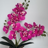 2 Fourches 18 Fleurs Orchidée Phalaenopsis Artificielle Bonsaï Ornement Créatif de Bureau Fleur Artificielle Plante en Pot pour Décoration Intérieure