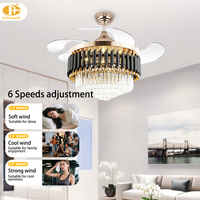Ventilateur de plafond rétractable en cristal de luxe, lampe LED à intensité variable, moteur DC silencieux, télécommande pour salon, chambre à coucher, décoration intérieure