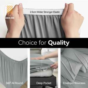 Bộ ga trải giường làm mát cho giường cỡ <span class=keywords><strong>Queen</strong></span>, chất liệu viscose từ tre, thoáng khí & mềm mại, túi sâu lên đến 16 inch, chất liệu lụa mềm mại - Product Image 4