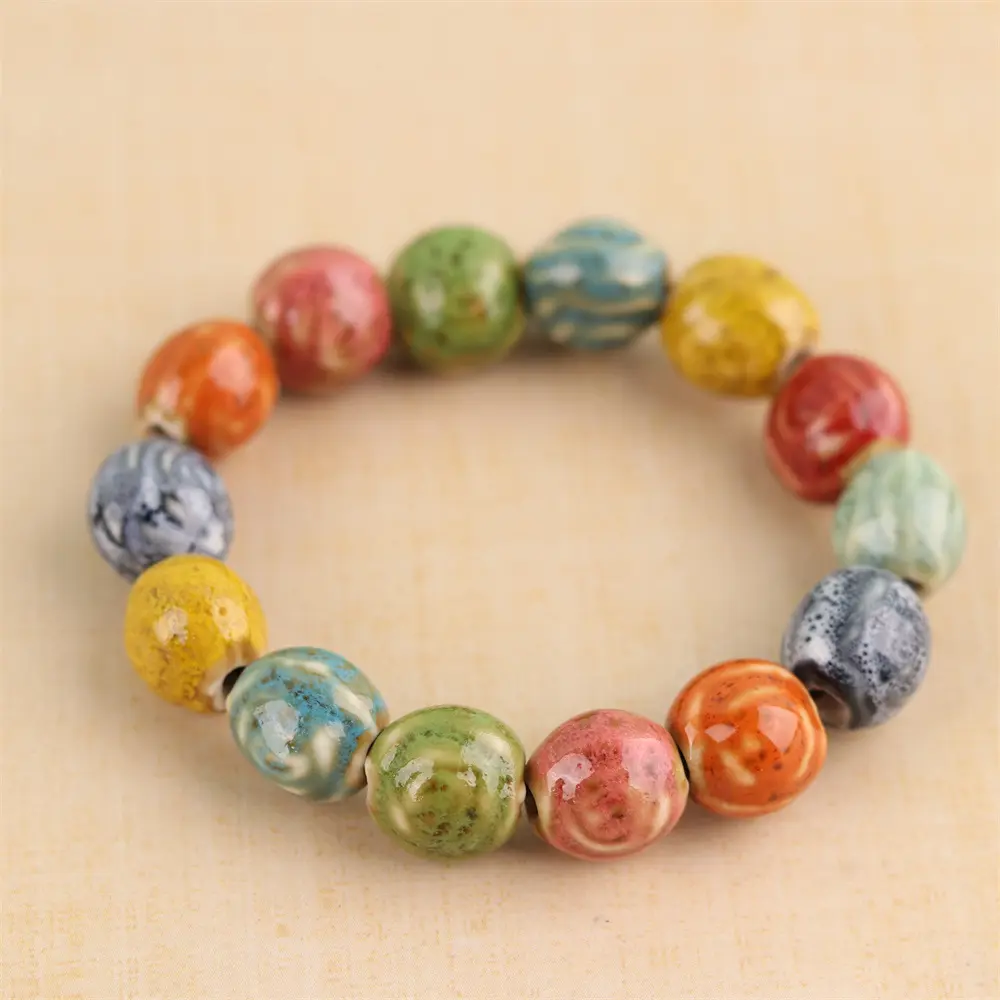 Trendy Ceramic Beads Bracelet Colorful Porcelain Bracelets for Charms Women Men Jewelry Gifts