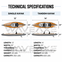 Kayak gonflable de randonnée WAVEAXE Custom Drop Stitch haute pression, 2 places, tandem, PVC, pliable, Airvolution, fabricant OEM