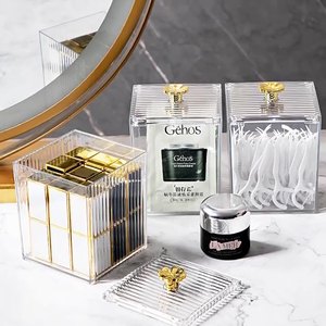 Transparent <b>Makeup</b> Organizer With Lid Plastic Storage Box For Cotton Swabs And Lipstick <b>Dressing</b> <b>Table</b> Accessory - Product Image 2