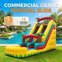 Toboggan aquatique gonflable géant d'aventure tropicale, qualité commerciale, toboggan sauteur palmier, matériau PVC 0,55 mm, installation facile, souffleur inclus