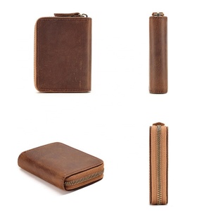 Custom Vintage Coin Purse Zipper Mini Card <b>Holder</b> Genuine Leather Women Minimalist Zipper Wallet Short Coin Purse - Product Image 3