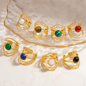 Anillos de Moda con Forma Geométrica, Incrustaciones de Piedras, Joyería para Fiesta, Chapado en Oro de 18K, Acero Inoxidable para Mujer - Product Image 1