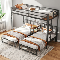 Cama Triple Alta Tipo Loft de Metal con Espacio Vacío Debajo, Diseño de Literas Escalonadas para Niños y Padres