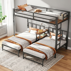 <span class=keywords><strong>Lit</strong></span> superposé triple <span class=keywords><strong>en</strong></span> métal, design à étages décalés, <span class=keywords><strong>avec</strong></span> espace vide <span class=keywords><strong>en</strong></span> <span class=keywords><strong>dessous</strong></span>, pour enfants et parents - Product Image 2