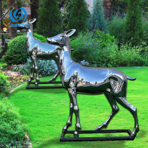 Stainless Steel Deer Sculpture Mirror Finish Outdoor Garden Decoration Figure Floor Mount - Product Image 1
