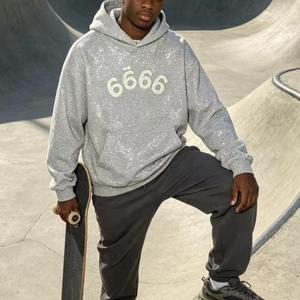 666 2026 Sweat à capuche oversize en molleton 100% coton de haute qualité, motif 3D pour impression en relief, manches longues, avec 5 logos - Product Image 1