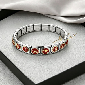 Abalorios Modulares de Acero Inoxidable de 9mm con Signos del Zodíaco Italianos, Esmalte Rojo, Horóscopo, Oro, para Pulseras, Joyería al por Mayor - Product Image 4