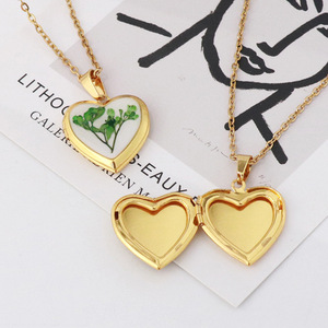 Tùy Chỉnh Hình Ảnh Trái Tim Mề Đay <span class=keywords><strong>Handmade</strong></span> Khô Ép Hoa Sinh Hoa Mặt Dây Chuyền Vòng Cổ Cho Phụ Nữ Quà Tặng - Product Image 4