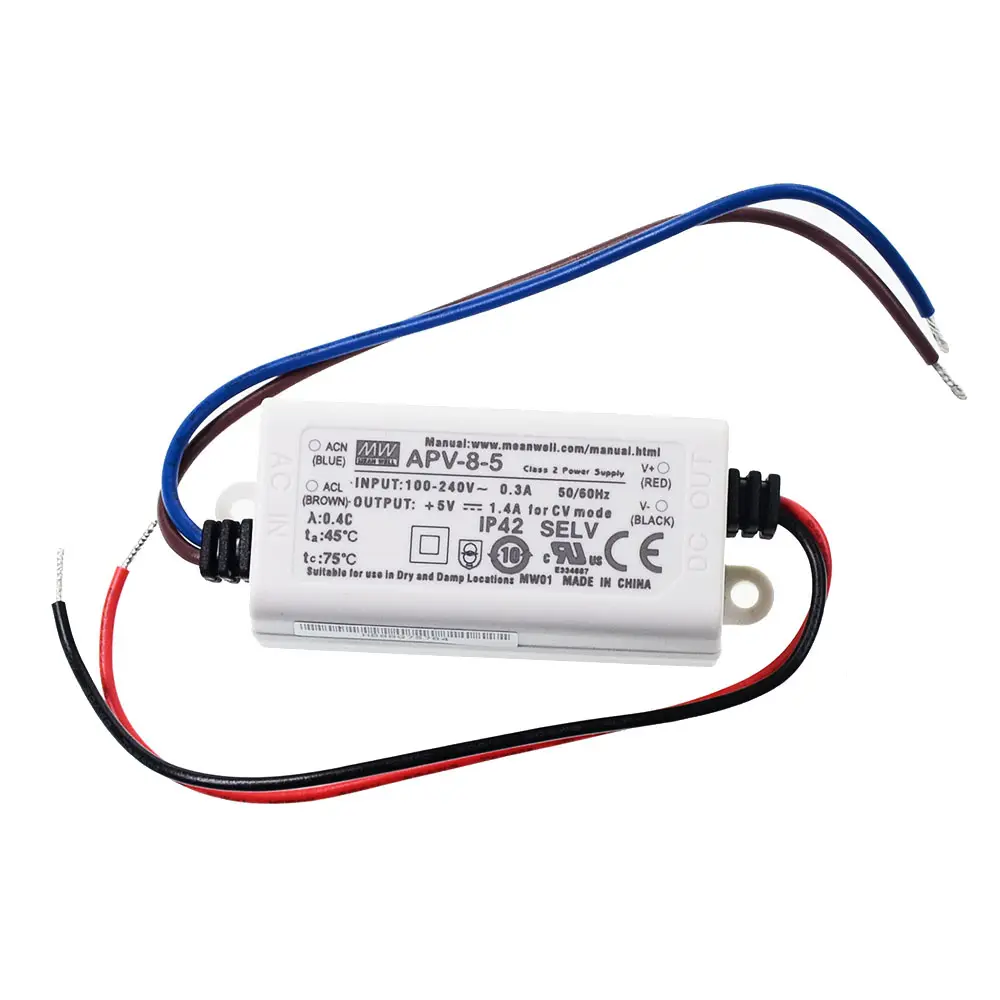 Meanwell APV-8-24 Constante Druk Type 24VDC 8.16W 0.34A IP42 Led Voeding 24V