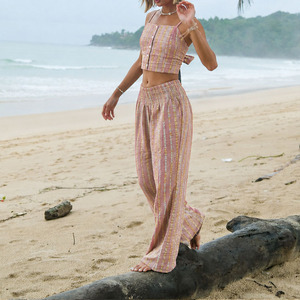 Factory direct new casual Bohemian print camisole and pleated trousers custom 100% rayon trousers two-piece <b>set</b> - Product Image 2