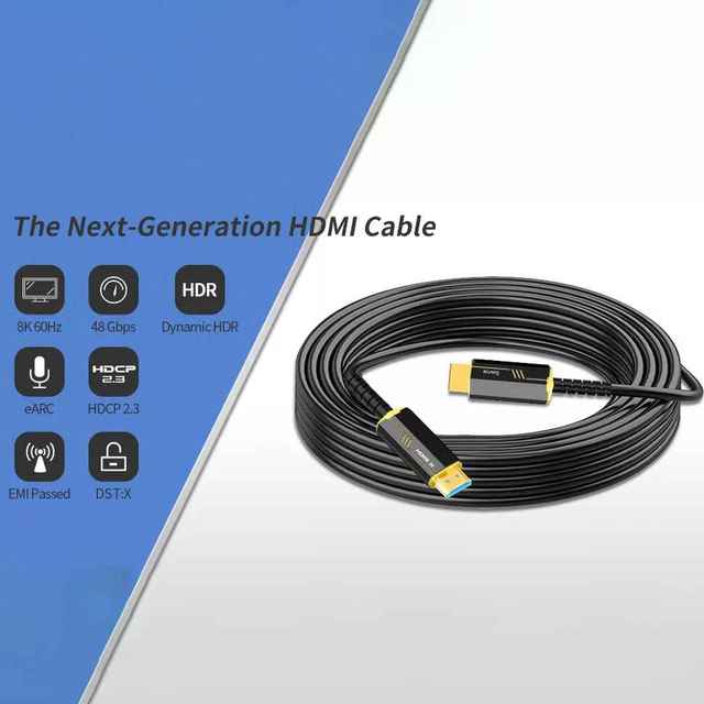 Ultra High Speed 48Gbps 8K AOC Optical Fiber Twisted Pair for Coaxial PVC Jacket Gold Plated Male Male for Monitor DVD Player