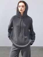 Pull à capuche ample décontracté 100 % cachemire pur pour femme, anti-plis, respirant, doux, chaud, coupe ample, côtelé pour l'hiver