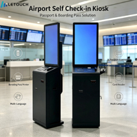 Kiosque libre-service aéroportuaire LEHUA 32 pouces avec écran LCD, scanner de passeport, imprimante de cartes d'embarquement, écran tactile capacitif, OEM/ODM