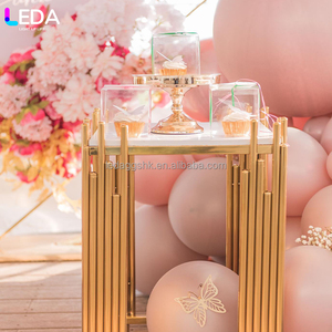 LEDA - Plinthe de mariage moderne de luxe en acier inoxydable doré, 3 pièces, carrée, pour la décoration d'événements de mariage - Product Image 4