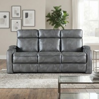 Fauteuil inclinable fonctionnel avec table basse en cuir véritable gris ensemble de canapé 3 places populaire