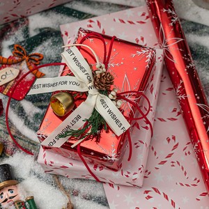 Snowman <b>Pattern</b> Gift Wrapping <b>Paper</b> Double Sided Metallized Red Color Waterproof For Packaging And Craft Use - Product Image 2