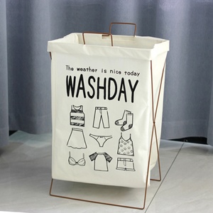 Panier à linge pliable grand format avec cadre en fer, sac de rangement imperméable pour vêtements sales, en tissu coton et lin - Product Image 6