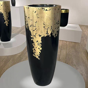 Jarrón de Fibra de Vidrio de Estilo Europeo Abstracto Nórdico de Alta Gama, Maceta de Lujo con Lámina Dorada para Decoración del Hogar, Sala de Estar o Jardín - Product Image 2