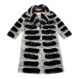Atacadista inverno sob medida colarinho longo rex coelho real fur coat preto branco quente coelho fur coat para as mulheres