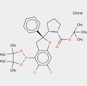 Acide borique (S)-2-[(S)-1-bromo-2-pyrrolidinyl]-5-chloro-6-fluoro-2-phényl-2,3-dihydrobenzofuran-4-borique, ester de pinacol 2711862-50-7 - Product Image 1