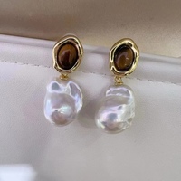 Boucles d'oreilles pendantes Melard Style, exquises, rétro, luxueuses, plaquées or, argent 925, avec pierre œil de tigre, perle d'eau douce baroque Edison