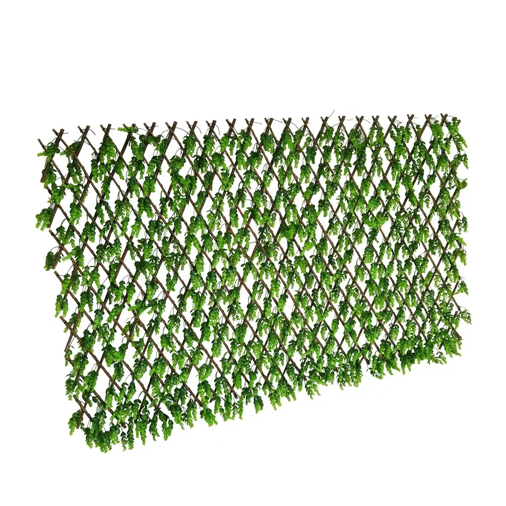 Small fence with plastic leaf and artificial green grass decorative privacy garden bamboo fence design garden decorated