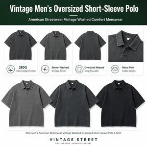 Polo homme en coton lavé 280G, coupe ample rétro, style streetwear, manches courtes, haut décontracté vintage pour l'été - Product Image 5