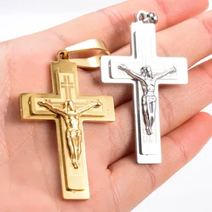 Pendentif Croix en Acier Inoxydable Jésus Priant, Bijou Tendance Géométrique Classique pour Hommes et Femmes, Idéal pour Fêtes, Cadeau Vintage - Product Image 1